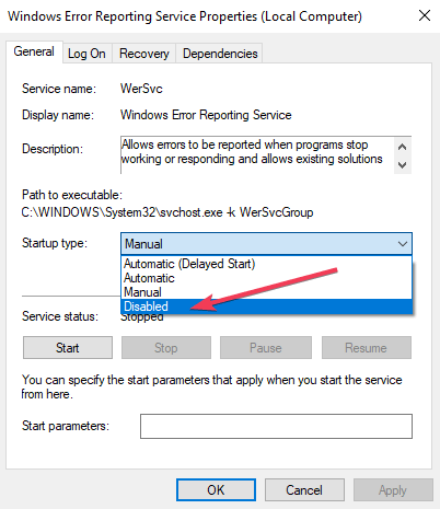 Hvordan aktivere eller deaktivere Windows 10 feilrapporteringstjeneste