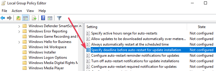 Etapas para definir prazos de instalação de atualização automática do Windows 10