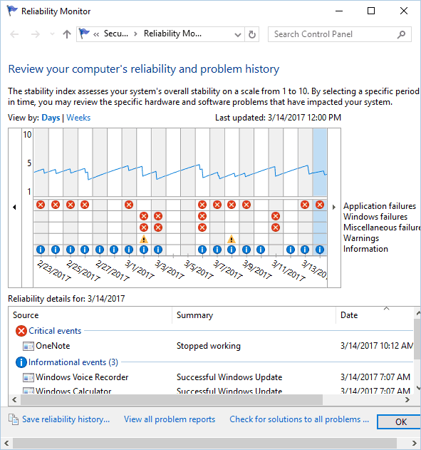 Как просмотреть историю надежности в Windows 10