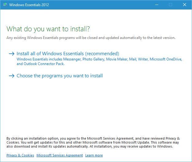 Laden Sie Windows Essentials unter Windows 10 herunter und installieren Sie es.
