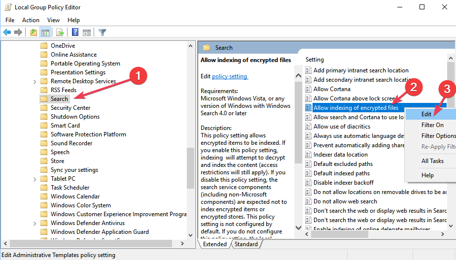 Cómo deshabilitar la indexación de archivos cifrados en Windows 10