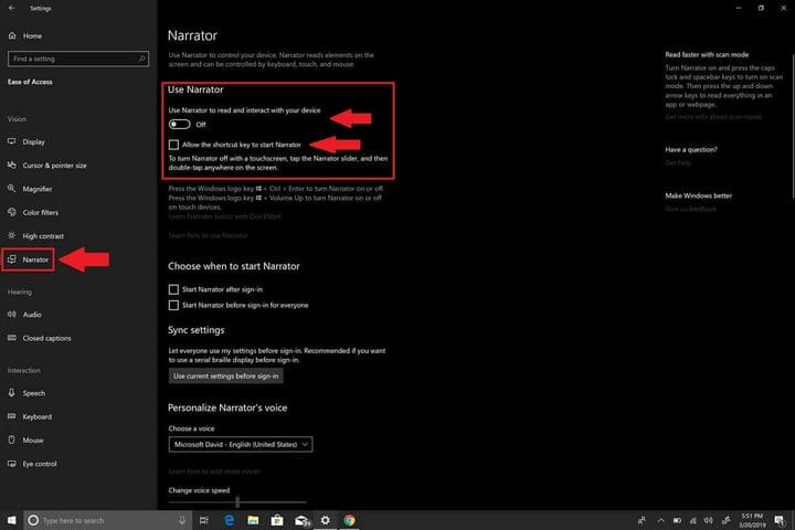 Cómo desactivar el narrador en Windows 10