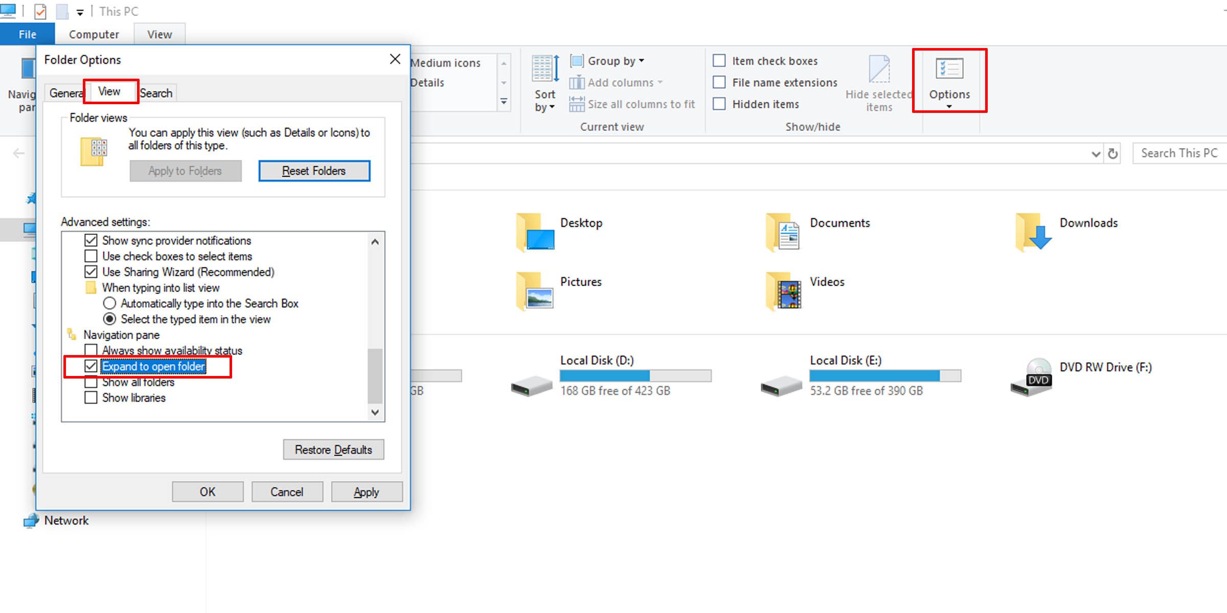 Cómo detener la expansión del panel de navegación de Windows 10 a la carpeta actual
